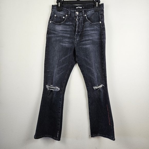 Adaptation Hi-Rise Kick Flare Crop Jean Black Distressed Size 29 - Picture 1 of 9